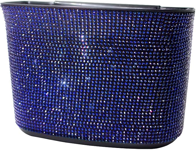 Bling Crystal Car Trash Can Auto Hanging Car Trash Can Sparkling Storage Holder Litter Container for Vehicle Office Home (Blue)