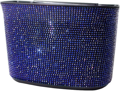 Bling Crystal Car Trash Can Auto Hanging Car Trash Can Sparkling Storage Holder Litter Container for Vehicle Office Home (Blue)
