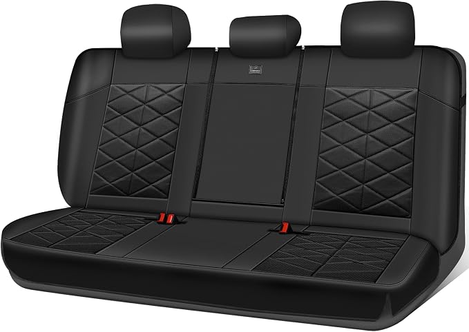 CAR PASS Memory Foam Leather Back Seat Cover, Luxury Breathable Perforated Nappa Leather Bench Rear Seat Cover, Thick 3D Foam Zipper Split Backseat Cover Universal Fit for Trucks, Sedans, SUV, Black