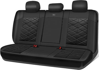 CAR PASS Memory Foam Leather Back Seat Cover, Luxury Breathable Perforated Nappa Leather Bench Rear Seat Cover, Thick 3D Foam Zipper Split Backseat Cover Universal Fit for Trucks, Sedans, SUV, Black
