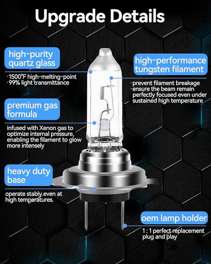 NEWBROWN H7 Headlight Bulb 200% brightness 4300K White 12V/55W H7 Bulb Halogen Long Life Replacement PX26D (H7, 2 Pack)
