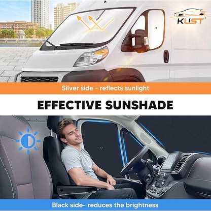 KUST 5-Pack Window Sun Shade for 2014-2025 Dodge RAM ProMaster Interior Accessories Full Size Cargo Van Sunshade Full Coverage Window Shades Silver & Black Shade, Sun Shield Blocks UV Rays Heat