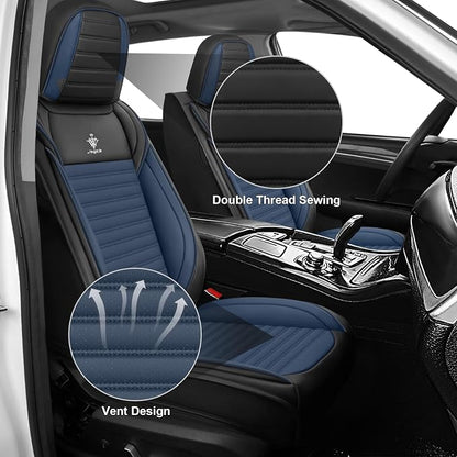Seat Covers Full Set Fit for Nissan Rogue 2015-2026, Breathable and Comfortable Leather Car Seat Cover, Standard Waterproof Cushion Cover Auto Interior Accessories (Black Blue)