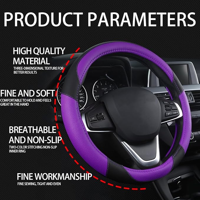 BESULEN Car Steering Wheel Cover, Soft Leather Steering Wheel Protector, Universal Non-Slip Steering Wheel Covers, Comfortable Grip Sweat-Absorbent, Automotive Interior Accessories