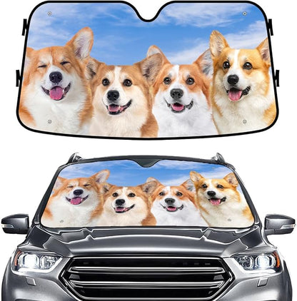 GENANY Cute Corgi Dog Group Funny Windshield Sun Shade for Car SUV Truck (55x30 Inches), Sun Shade Windshield for Windows,Protector Blocks UV, Spring Car Decor