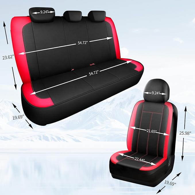 HChengkikz Car Seat Covers Full Set, Waterproof Neoprene Seat Covers, Airbag Compatibable,Universal Automotive Comfort Protection for Most Cars, Trucks, SUVs (Black + Red)