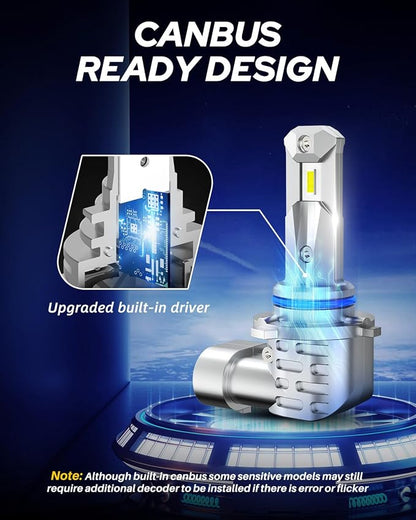AUTOONE HB3 9005 Light Bulbs, Fanless No Flicker 40000LM 6000K Fog Lights Canbus, 10YR Lifespan, Pack of 2