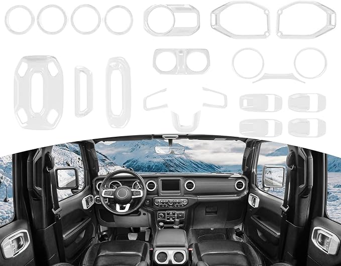 for Wrangler JL Interior Trim Kit White Dashboard for Jeep Wrangler JL JLU Gladiator JT 2018-2023 White Interior Accessories 21pcs