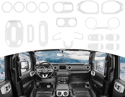 for Wrangler JL Interior Trim Kit White Dashboard for Jeep Wrangler JL JLU Gladiator JT 2018-2023 White Interior Accessories 21pcs