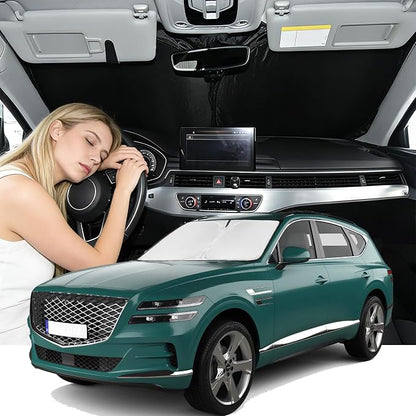 Windshield Sunshade for Genesis GV80 2021-2026 Sun Shade Windshield Upgrade 4 Layers Blocks UV Rays Custom Fit GV80 Car Window Shade Front Windshield Keep Cool Foldable Car Accessories