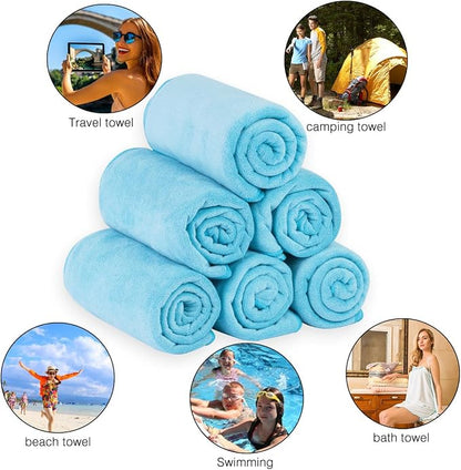 JML Microfiber Bath Towels Set (6 Pack, 27" x 55") - Large, Soft, Absorbent and Fast Drying Microfiber Towel for Adult Men Women, Hair Wrap, Sauna, Beach, Pool, Sports, Yoga - Sky Blue