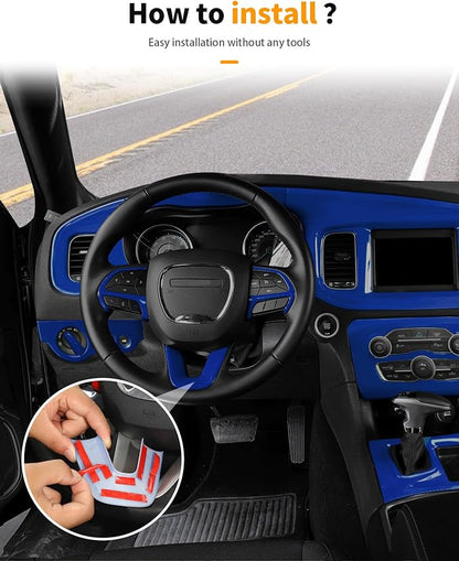 Hoolcar for Charger Blue Interior Accessories Trim Kit fit for 2015-2024+ Dodge Charger Center Console Gear Shift Dash Dashboard Decor Cover Trim, 12pcs