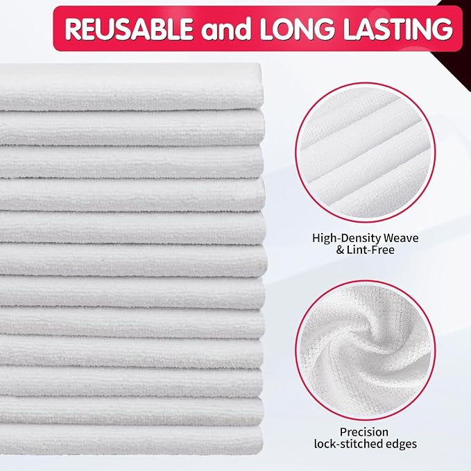FIXSMITH White Microfiber Cleaning Cloth -Pack of 24, Highly Absorbent Cleaning Rags, 16"X12" All Purpose Cleaning Towels for Housekeeping, Kitchen, Car, Lint Free and Reusable Microfiber Towels