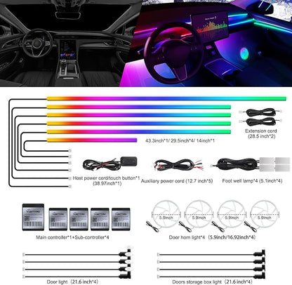 Dreamcolor Acrylic Interior Car LED Strip Light with Wireless APP, Dual Zone RGB 22 in 1 with 175 inches 600 LEDs Fiber Optic Ambient Lighting Kits, Music Sync Neon LED Strip for Car Accessories