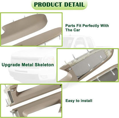 Upgraded Door Armrest Repair Kit Left Driver & Right Passenger Side Door Panel Handle Tan Compatible with 2010-2014 Chevy Silverado GMC Sierra 1500 2500HD 3500HD Replaces 22818467 22818472