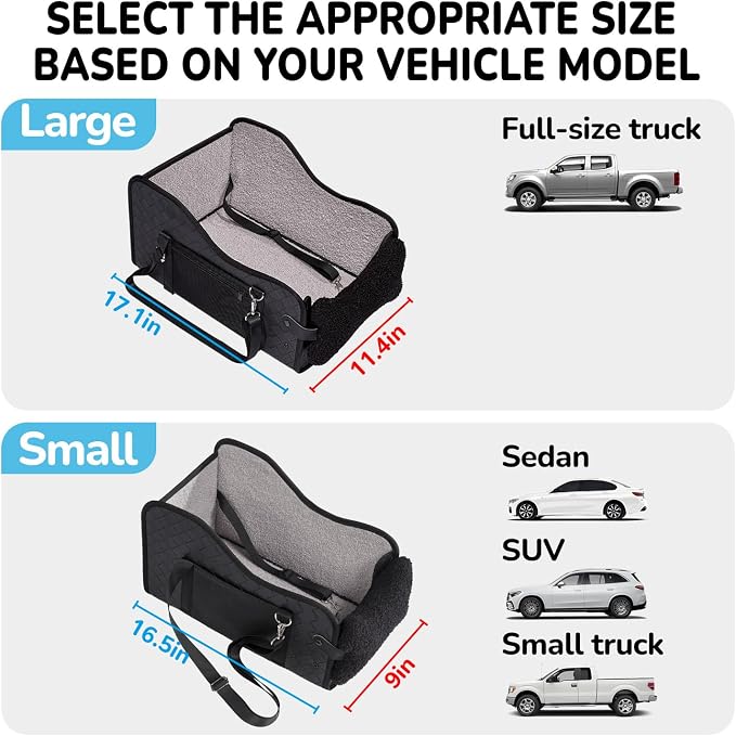 Center Console Dog Car Seat,Pet Puppy Middle Console Dog Car Seat for Small Dogs (Black, Large)