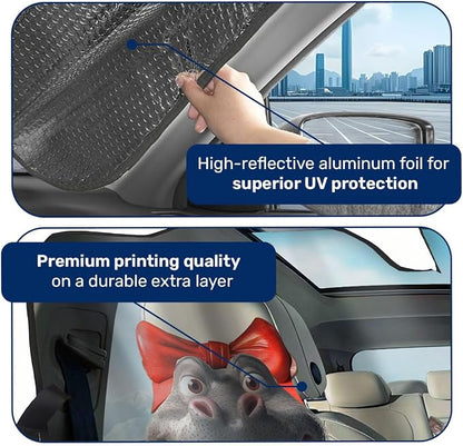 GENANY Moo Deng Windshield Cover for Car SUV Truck (55x30 Inches), Foldable Heat Shield, Shades for Front Windows, Protector Blocks UV, Car Decor