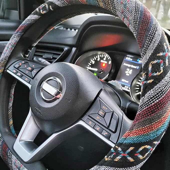 Boho Steering Wheel Cover for Women Men Baja Blanket Enthic Car Steering Wheel Cover Ethnic Car SUV Wheel Protector, Breathable, Anti-Slip, Odorless, Universal Fit 14.5-15 Inch
