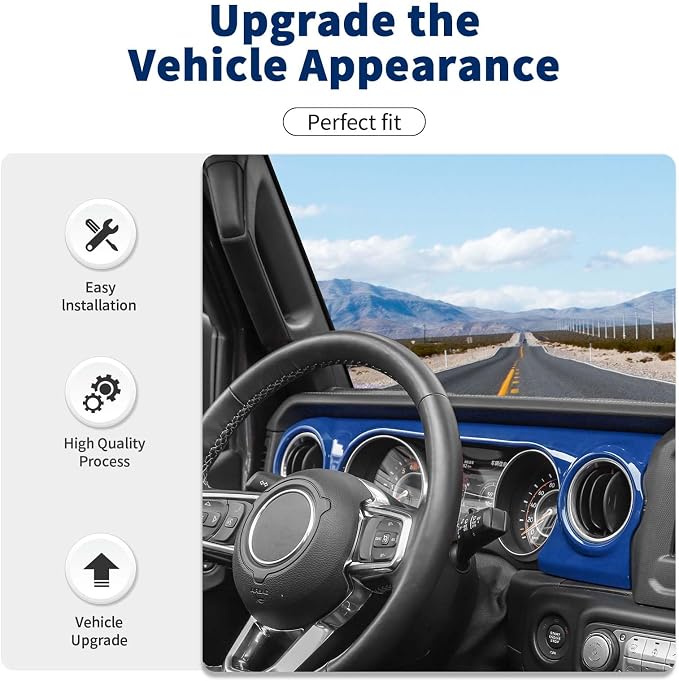 for JL Dashboard Decorative Panel Cover, Center Console Trim Cover Kit Compatible with 2018-2023 Jeep Wrangler JL JLU & Jeep Gladiator JT(Blue)
