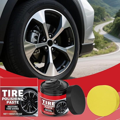 Tire Polishing Paste, Car Tire Shine with Sponge Anti Crack Care Cream for Restore T𝐢r𝐞s Shine (3pcs)