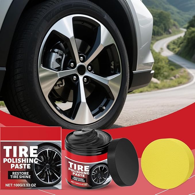Tire Polishing Paste, Car Tire Shine with Sponge Anti Crack Care Cream for Restore T𝐢r𝐞s Shine (2pcs)