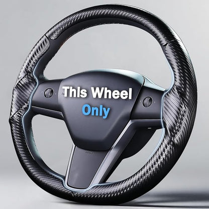 Steering Wheel Cover for 2017-2023 Tesla Model 3 2020-2024 Tesla Model Y, Carbon Fiber Steering Wheel Cover for Tesla Model 3/Y Accessories, Matte Black