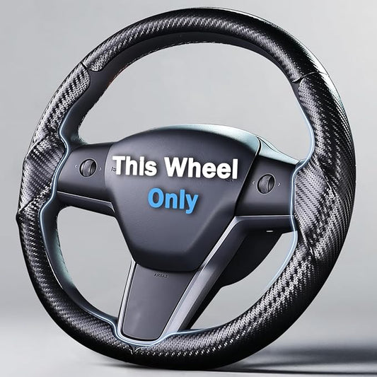 Steering Wheel Cover for 2017-2023 Tesla Model 3 2020-2024 Tesla Model Y, Carbon Fiber Steering Wheel Cover for Tesla Model 3/Y Accessories, Matte Black