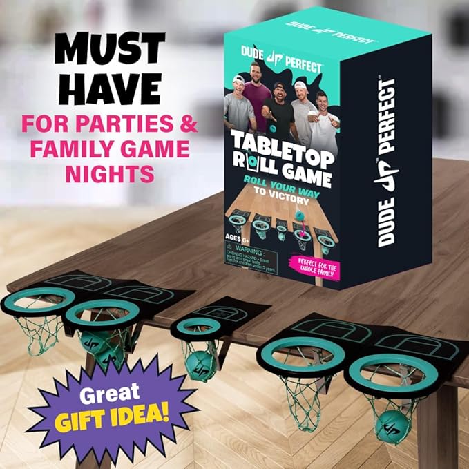 Dude Perfect Sticky Tic Tac Toe & Tabletop Roll Set | Indoor & Outdoor Games, Perfect Fun for Family Game Night & Parties, Birthday for Children, Kids & Adults | Ages 4+ & 6+ (Single)