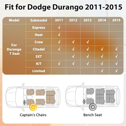 Floor Mats & Cargo Liner for Dodge Durango 7 Seats 2011 2012 2013 2014 2015, Custom Fit All Weather TPE Liners, Waterproof Anti-Slip Car Mats Accessories 1st & 2nd & 3rd Row & Trunk with Backrest Mat