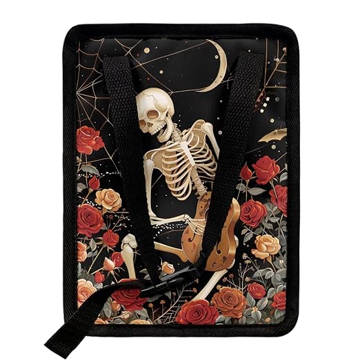 Skull Vintage Roses Pattern Car Trash Can with Lid and Zipper Portable Foldable Trash Bin for Car Interior Accessories Multipurpose Garbage Can Bags Storage Organizer Halloween Decor