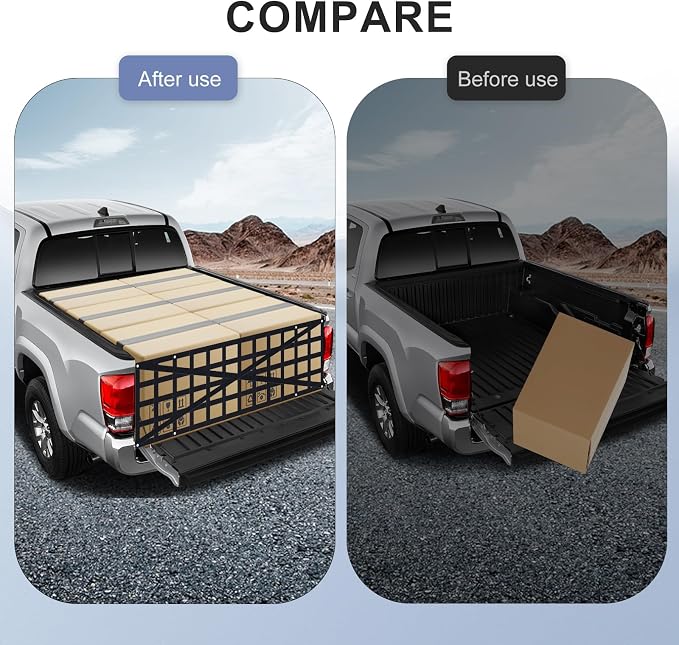 Tailgate Net - for Full Size Truck Cargo Net Compatible with Ford, Chevy, Dodge,Ram etc - Tail Gate Extender Nets for Pickup Truck Bed Accessories (59"x18")