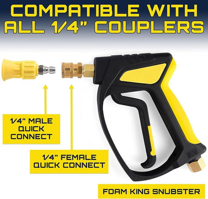 Clean Car USA Foam King™ 40° Pressure Washer Nozzle Guard, 1/4” Quick Connect - Stainless Steel Fire Hose Tip with Rubberized Protective Shield for High-Pressure Cleaning, Durable & Universal Fit