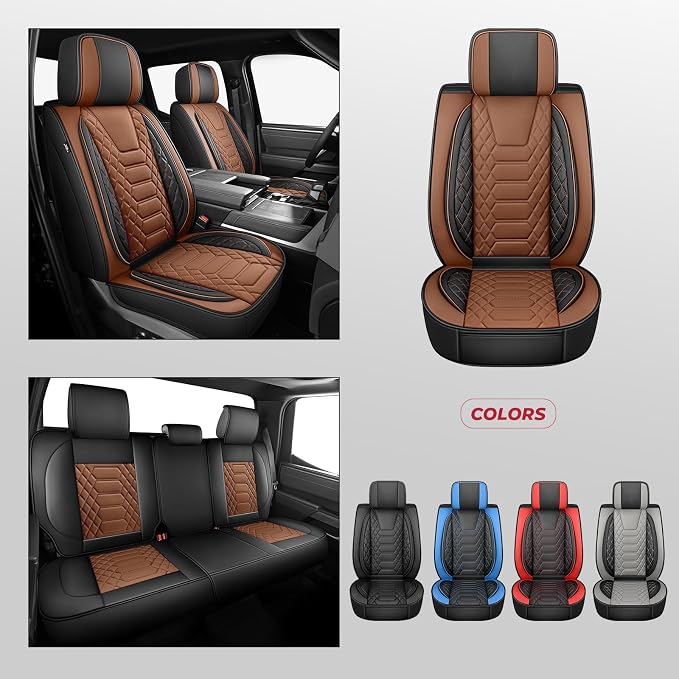 FREESOO Tundra Seat Covers 2026 2025 2024 2023 2022 Full Set, Fit for Toyota Tundra Crewmax Double Cab, Custom Truck Seat Covers with Waterproof Faux Leather BlackBrown