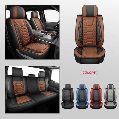 FREESOO Tundra Seat Covers 2007-2013, Fit for Toyota Tundra Crewmax Cab 5 Seats, Custom Truck Seat Covers with Waterproof Faux Leather BlackBrown