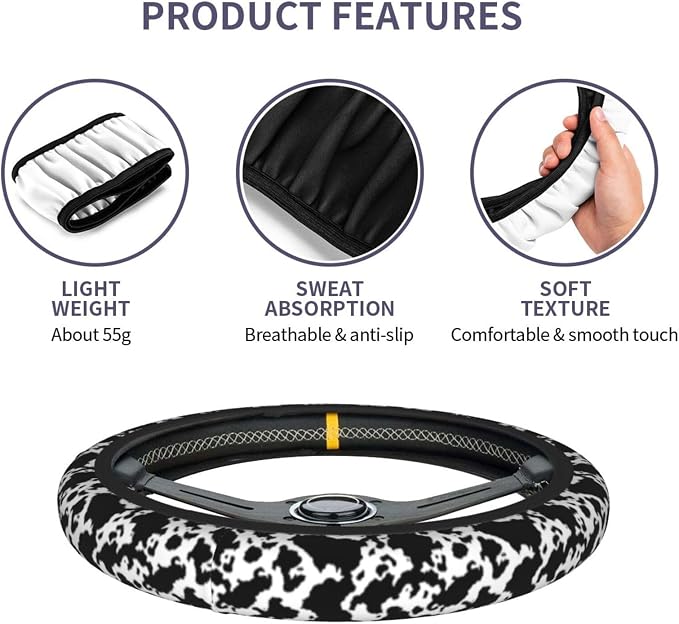 Cow Steering Wheel Covers Non Slip Neoprene Steering Wheel Protector Cover Universal 15 Inch for Men Women Car Truck