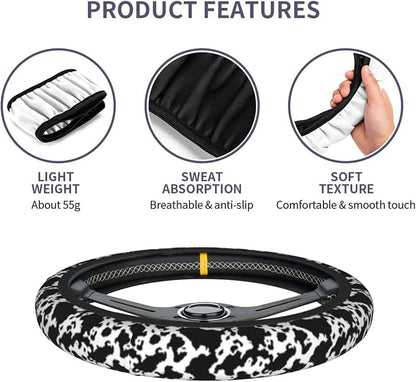 Cow Steering Wheel Covers Non Slip Neoprene Steering Wheel Protector Cover Universal 15 Inch for Men Women Car Truck