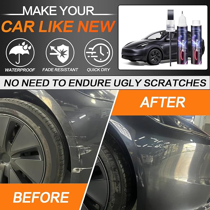 (Stealth Grey PN01) Car Touch up Paint Compatible with Tesla Model Y/3/X/S, Premium Car Scratch Remover for Deep Scratches, Car Paint Pen Scratch Repair Two-In-One Touch Up Paint