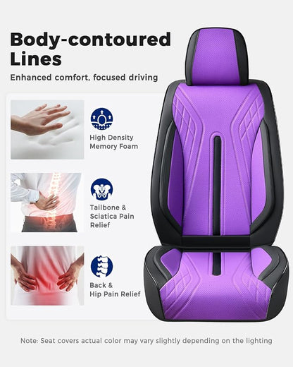 Huidasource Car Seat Covers Full Set, Universal Fit for Most Cars SUV Trucks, Full Coverage Nappa Leather Seat Cover, Airbag, Cupholder Compatible, Velcro Adjustable, Black&Purple
