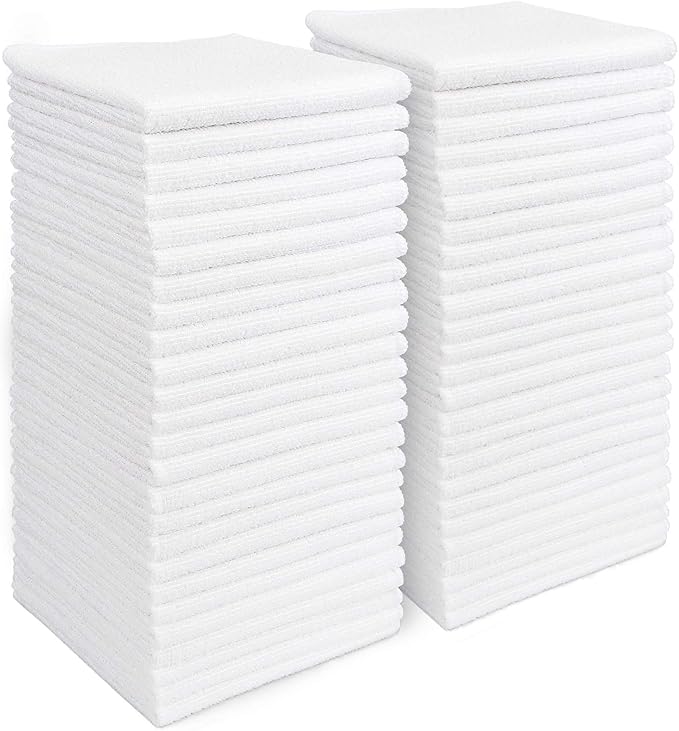 AIDEA Microfiber Cleaning Cloth White 50PK, Cleaning Rags, Lint Free Microfiber Towels, Kitchen Towels Dusting Cloth, Wash Cloths, Dish Rags White, 12"x 12"