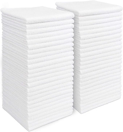 AIDEA Microfiber Cleaning Cloth White 50PK, Cleaning Rags, Lint Free Microfiber Towels, Kitchen Towels Dusting Cloth, Wash Cloths, Dish Rags White, 12"x 12"