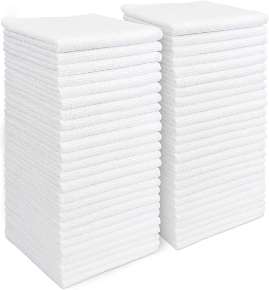 AIDEA Microfiber Cleaning Cloth White 50PK, Cleaning Rags, Lint Free Microfiber Towels, Kitchen Towels Dusting Cloth, Wash Cloths, Dish Rags White, 12"x 12"