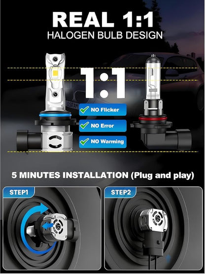 rimthin 9005 Bulbs, 9005 Fog Lights Bulb, 32,000LM 800% Super Bright with Cooling Fan, Plug and Play, Pack of 2