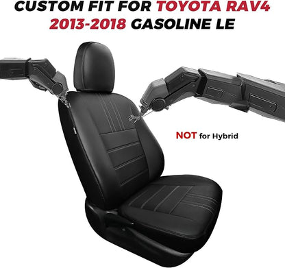 FREESOO RAV4 Seat Covers Full Set Custom Fit for Toyota Rav4 Gasoline LE (NOT for Hybrid) 2013 2014 2015 2016 2017 2018, Faux Leather Car Seat Cover, Airbag Compatible, Black
