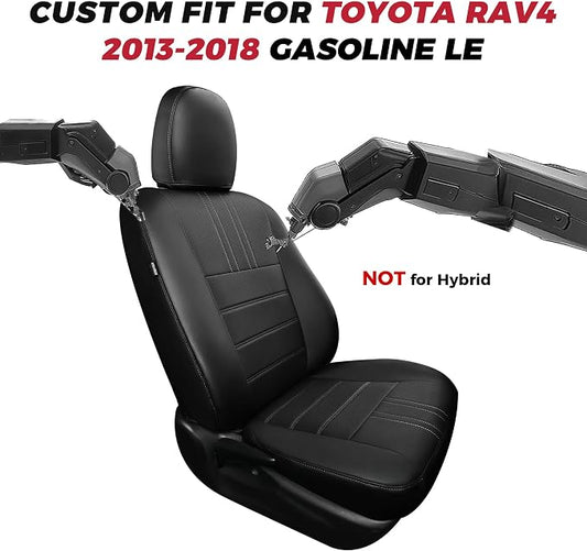 FREESOO RAV4 Seat Covers Full Set Custom Fit for Toyota Rav4 Gasoline LE (NOT for Hybrid) 2013 2014 2015 2016 2017 2018, Faux Leather Car Seat Cover, Airbag Compatible, Black