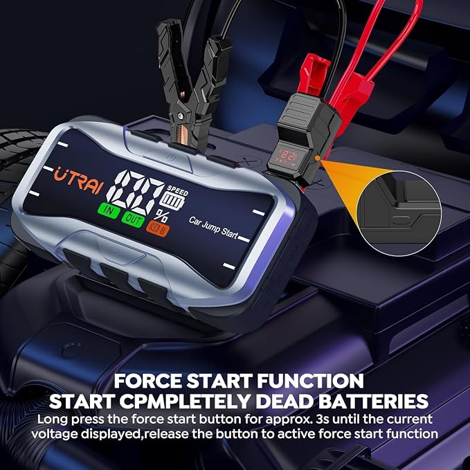UTRAI 8000A Portable Car Jump Starter, 12V Battery Jumper for All Gas & 12L Diesel Engines, 27000mAh Jump Box with 65W USB-C Fast Charging, 2 USB & DC Output Jump Pack, 600LM LED Flashlight
