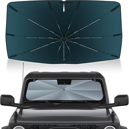 Autorder Windshield Sun Shade Umbrella for 2021-2025 Ford Bronco Accessories,Upgraded Ice Crystal Material,Easy Setup Umbrella Sunshade for Car Windshield,100% Sun Blocking(Not for Bronco Sport)