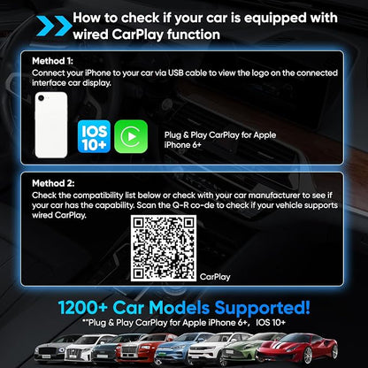 Wireless Carplay Adapter for iPhone, Converts Wired CarPlay to Bluetooth Wireless, Mini Car Play Screen Dongle with USB A/C for Cars 2018+ with Built-in Wired Carplay, Auto-Connect, No Delay
