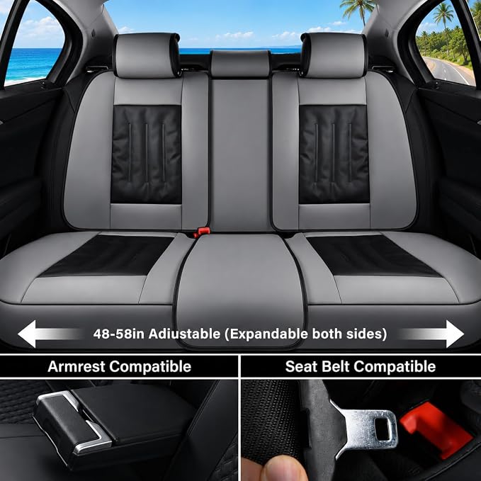 Coverado Seat Covers Full Set, Car Seat Covers 5 Seats, Front and Back Car Seat Protector, Automotive Seat Covers Fit for Most Sedans SUV Pick-ups Trucks, Gray&Black
