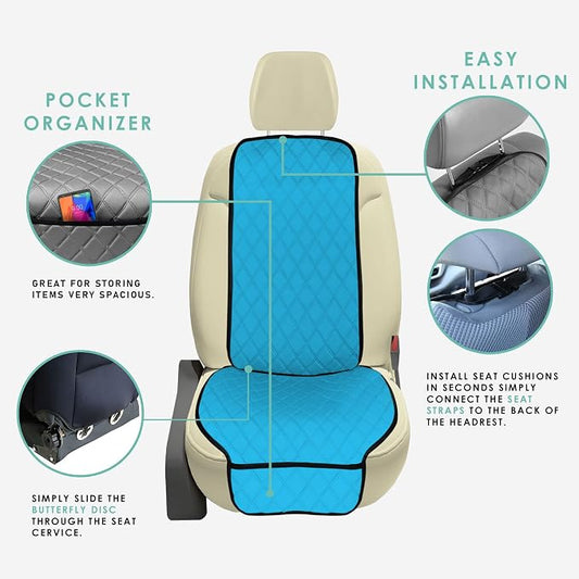FH Group Car Seat Cushion – Neosupreme Single Front Seat Cover with Front Pockets, Airbag Compatible, Universal Fit Car Seat Cushion for Driver or Passenger Seat, SUV, Truck, Sedan & Van – Aqua