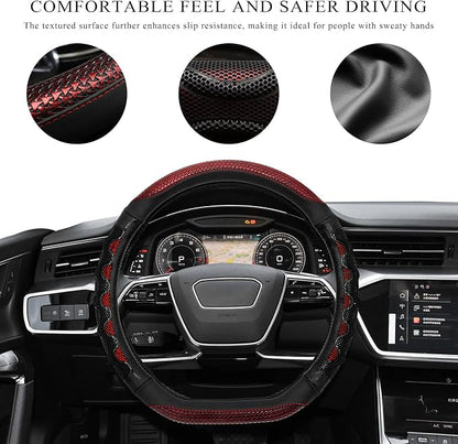 Car Steering Wheel Cover, 15 Inch Anti-Slip Steering Wheel Cover Protector with 3D Honeycomb Design, Universal Steering Wheel Covers for Cars Truck SUV, Car Accessories (Red)